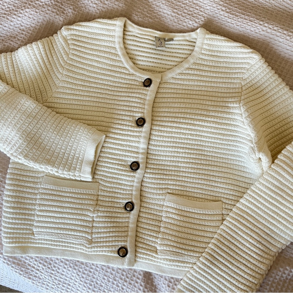 Joie Thick Knit Cardigan with Gold Buttons - Cream/Off White